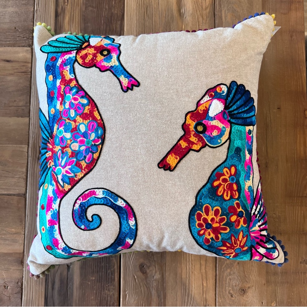 NWT Bright & Colorful Seahorse Pillow - Picture 3 of 5